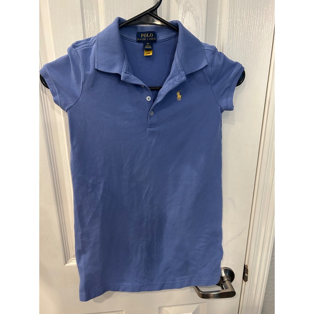 Polo‎ Ralph Lauren Polo Shirt Blue Yellow Pony Logo Short Sleeve Kids 6X Top